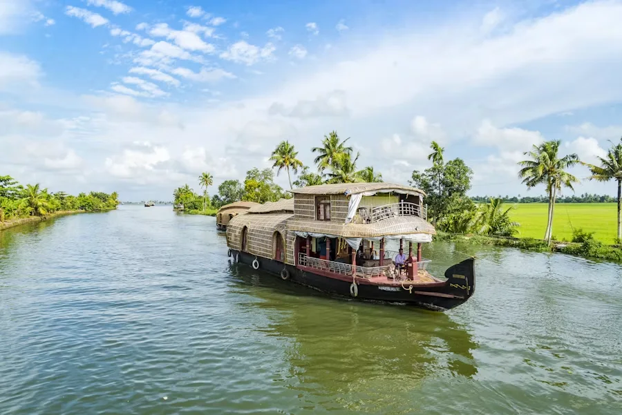 Traditional houseboat on the Kerala backwaters, India